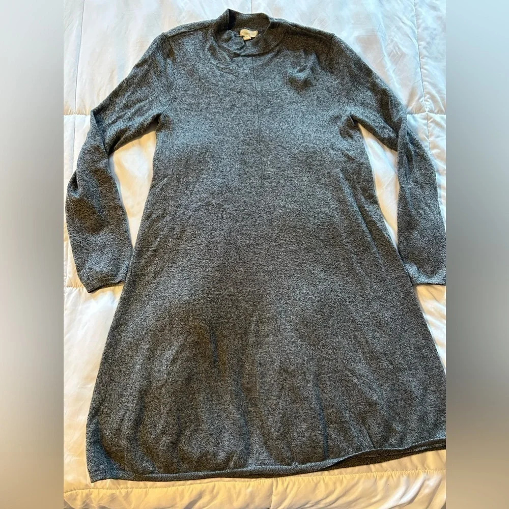 GARNET HILL 100% Merino Wool Long Sleeve Pullover Gray mockneck Sweater Dress S